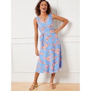 Talbots Blue Floral Midi Dress Coastal Vacation Cruise Preppy NEW Womens 14